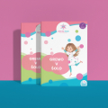 Two bright children’s books titled 'Gremo v šolo' stand side by side on a pink wall and blue floor.